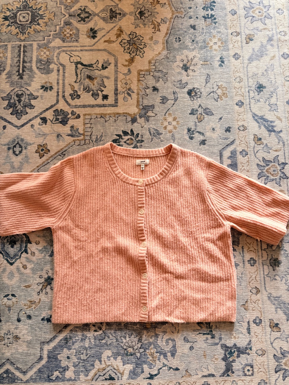 aerie Peach Knit Button-Front Short Sleeve Cardigan